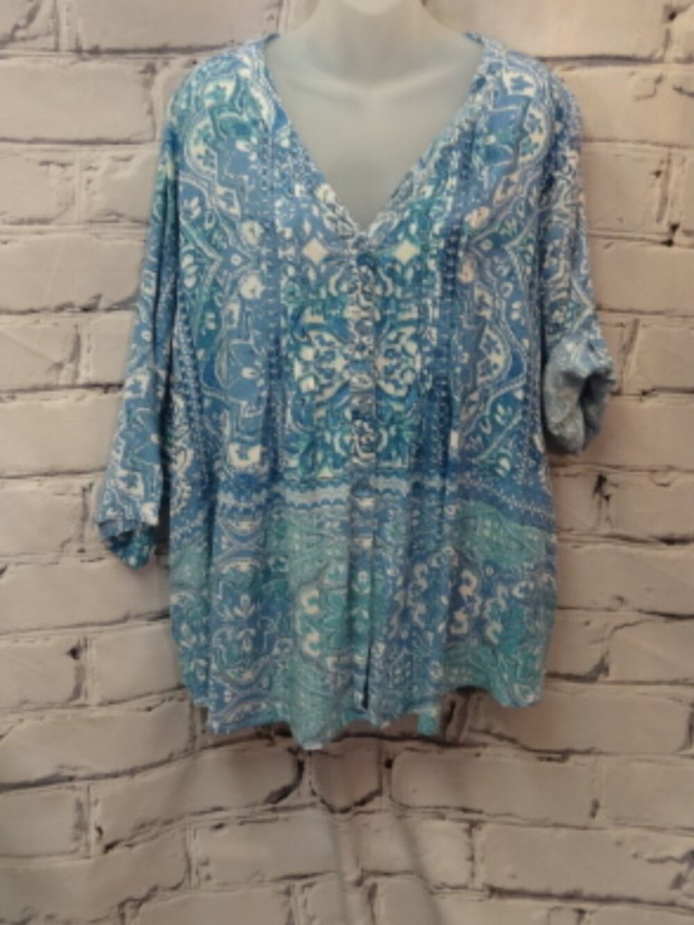 Orientique Naturally Australian Blue Pleated Tunic, NWT